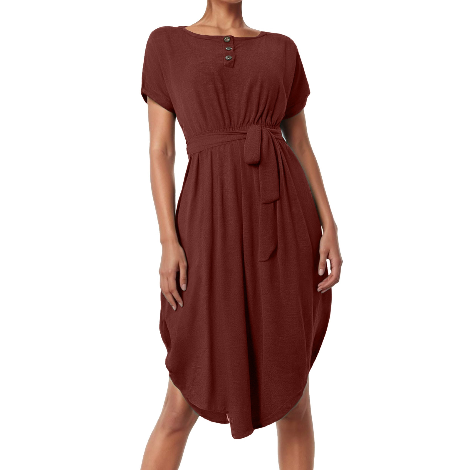 Vestido midi con cinturón y botones para mujer: estilo informal y fluido, tejido ligero, cinturón ajustable, apto para tres estaciones